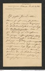 Nachlass Franz Steindachner, Brief von H. Schauinsland an Franz Steindachner (15.09.1888), Inv.Nr. 447.01, Seite 1